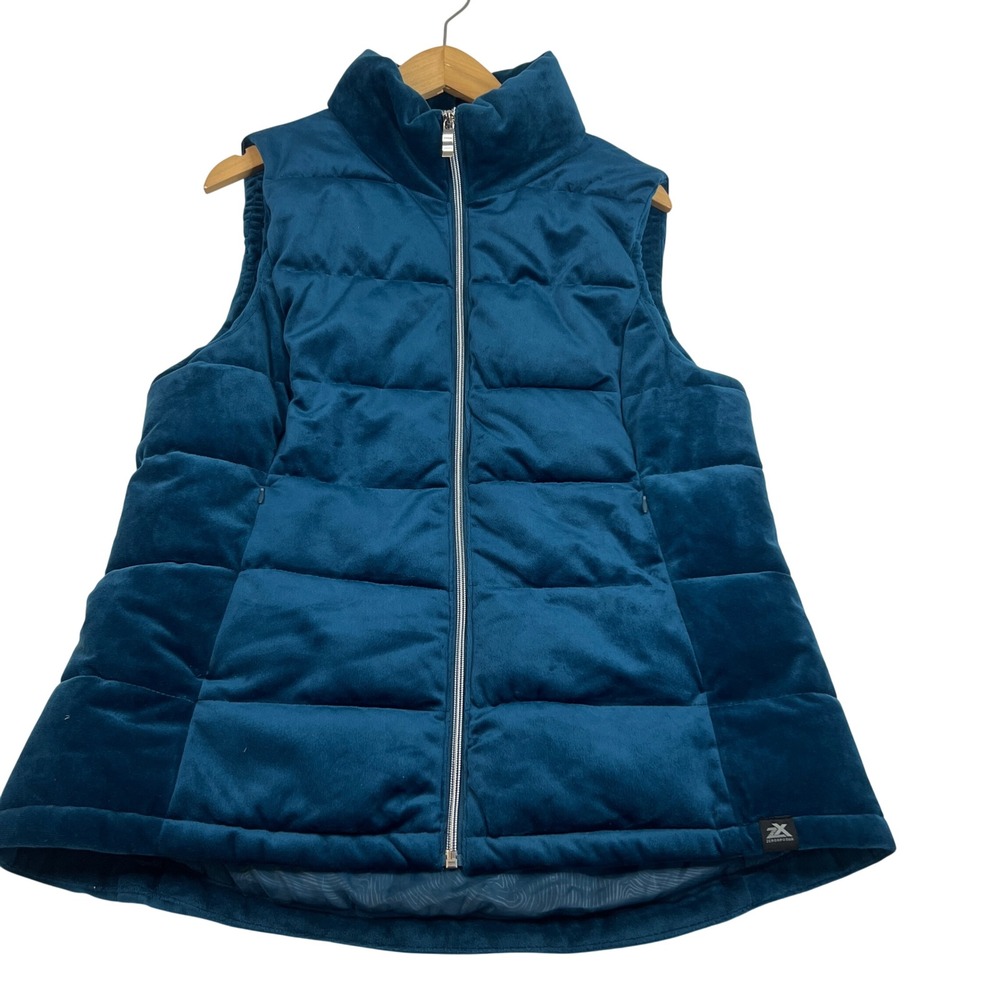 ZeroXposur Womens Teal Gem Velvet Puffer Vest Quilted Full Zip Large Q93300S